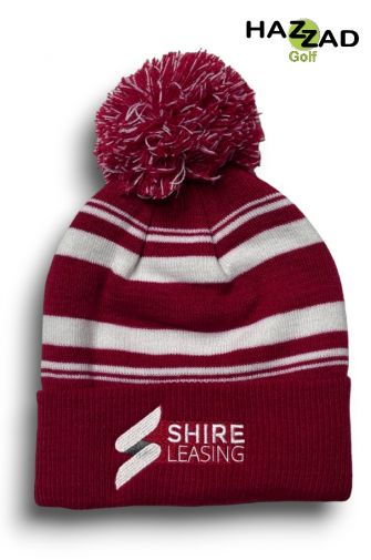 Striped Beanie Hat with Embroidered Logo