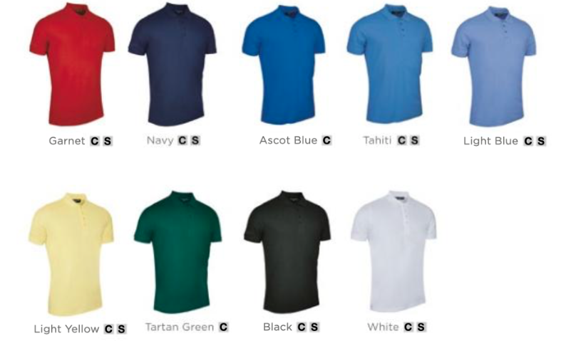 Colours for Glenmuir Kinloch polo shirts